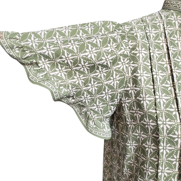Max Studio Blouse Size XSmall Green Floral Ruffle Peasant Boho - Picture 5 of 13